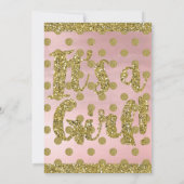 Blush Pink & Gold Glitter Polka Dots Baby shower Kaart (Achterkant)