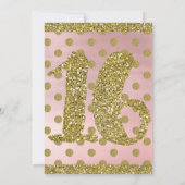 Blush Pink & Gold Glitter Polka Dots Sweet 16 16th Kaart (Achterkant)
