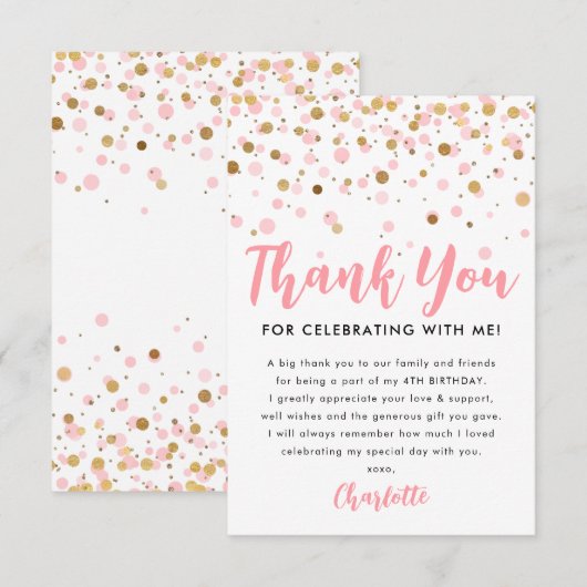 Blush Pink Gold Glitter Sparkle Confetti Verjaarda Bedankkaart (Voorkant / Achterkant)