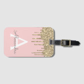 Blush Pink Gold Glitter Sparkle Monogram Bagagelabel (Voorkant (horizontaal))
