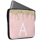 Blush Pink Gold Glitter Sparkle Monogram Laptop Sleeve (Voorkant Rechts)