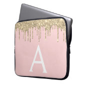 Blush Pink Gold Glitter Sparkle Monogram Laptop Sleeve (Voorkant Links)