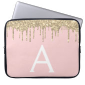 Blush Pink Gold Glitter Sparkle Monogram Laptop Sleeve (Voorkant)