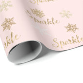 Blush Pink Gold Glitter Sparkle Snowflakes Cadeaupapier (Rol Hoek)