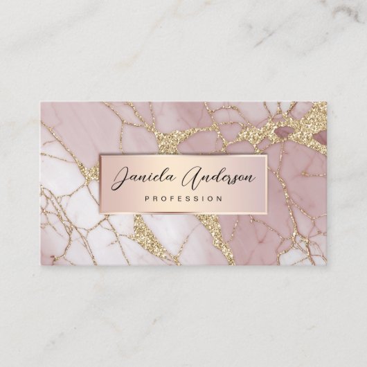 Blush Pink Gold Glitter Stijlvolle Marmeren QR-cod Visitekaartje (Voorkant)