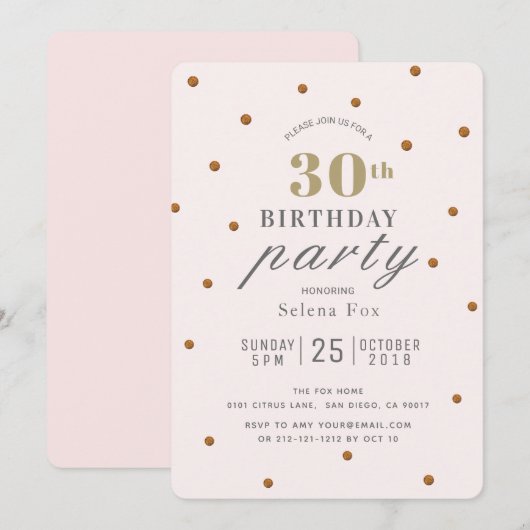 Blush Pink & Gold Glitter Stippen Verjaardagsuitno Kaart (Voorkant / Achterkant)