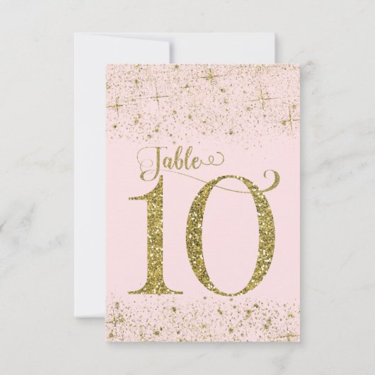 Blush Pink Gold Glitter Table Numbers Number 10 Kaart (Achterkant)
