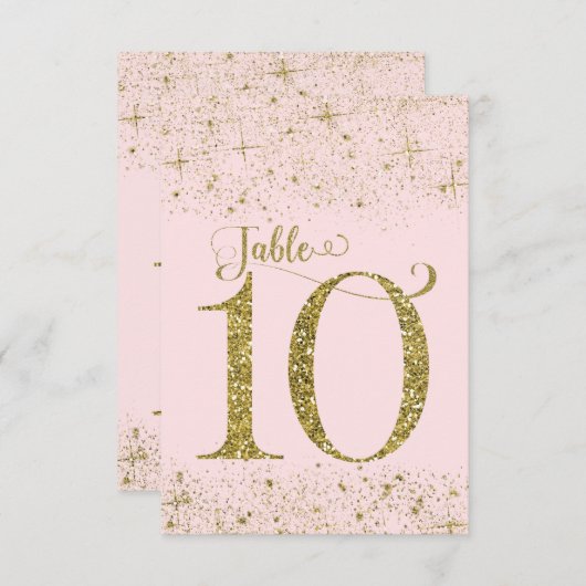 Blush Pink Gold Glitter Table Numbers Number 10 Kaart (Voorkant / Achterkant)