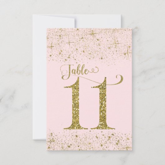 Blush Pink Gold Glitter Table Numbers Number 11 Kaart (Voorkant)