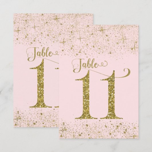 Blush Pink Gold Glitter Table Numbers Number 11 Kaart (Voorkant / Achterkant)