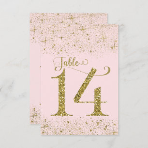Blush Pink Gold Glitter Table Numbers Number 14 Kaart