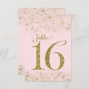 Blush Pink Gold Glitter Table Numbers Number 16 Kaart