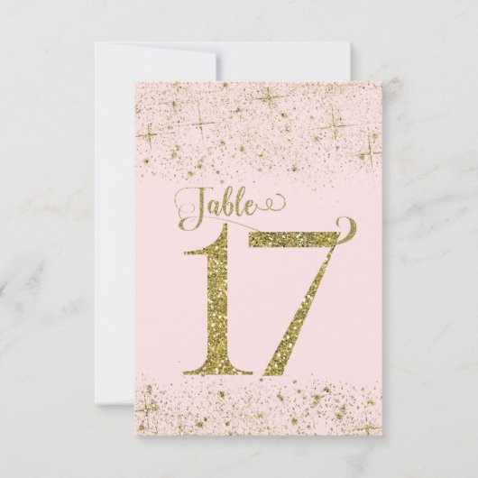 Blush Pink Gold Glitter Table Numbers Number 17 Kaart (Voorkant)
