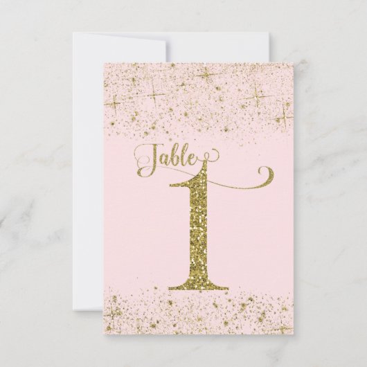 Blush Pink Gold Glitter Table Numbers Number 1 Kaart (Achterkant)