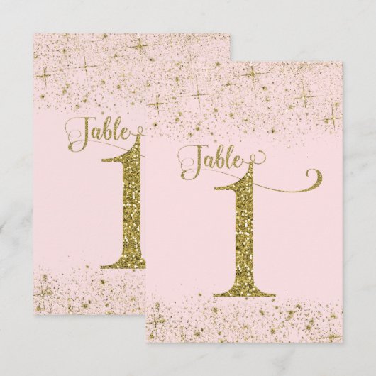 Blush Pink Gold Glitter Table Numbers Number 1 Kaart (Voorkant / Achterkant)