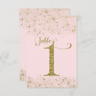 Blush Pink Gold Glitter Table Numbers Number 1 Kaart