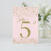 Blush Pink Gold Glitter Table Numbers Number 5 Kaart (Staand voorkant)