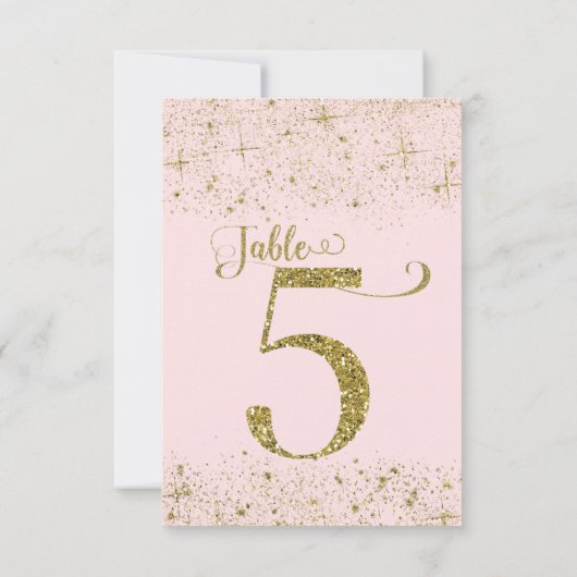 Blush Pink Gold Glitter Table Numbers Number 5 Kaart (Achterkant)