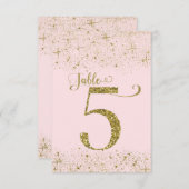 Blush Pink Gold Glitter Table Numbers Number 5 Kaart (Voorkant / Achterkant)