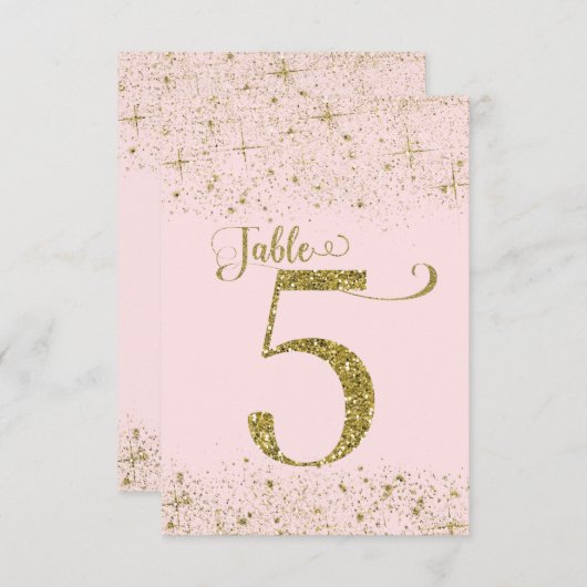 Blush Pink Gold Glitter Table Numbers Number 5 Kaart (Voorkant / Achterkant)