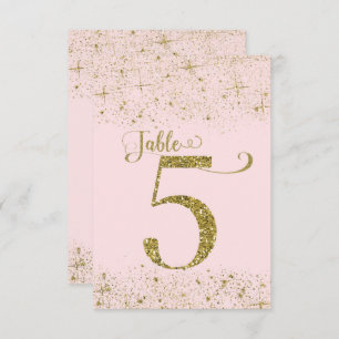 Blush Pink Gold Glitter Table Numbers Number 5 Kaart
