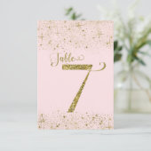 Blush Pink Gold Glitter Table Numbers Number 7 Kaart (Staand voorkant)