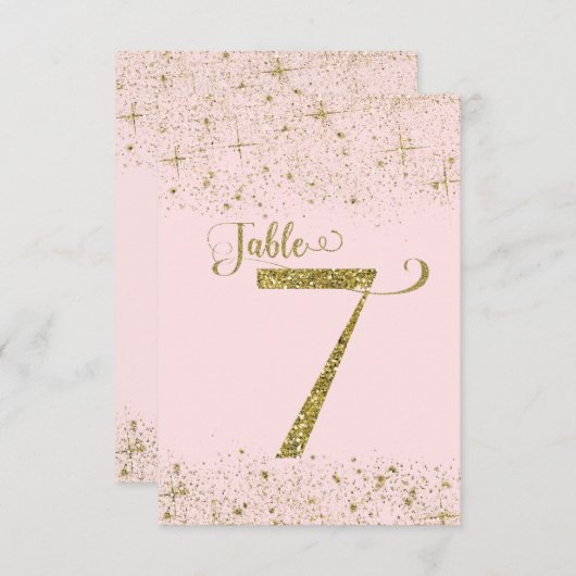 Blush Pink Gold Glitter Table Numbers Number 7 Kaart (Voorkant / Achterkant)