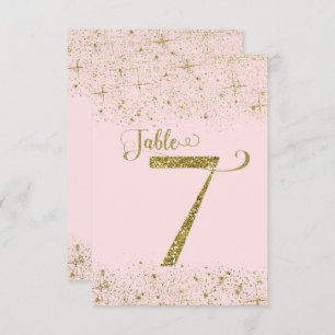Blush Pink Gold Glitter Table Numbers Number 7 Kaart