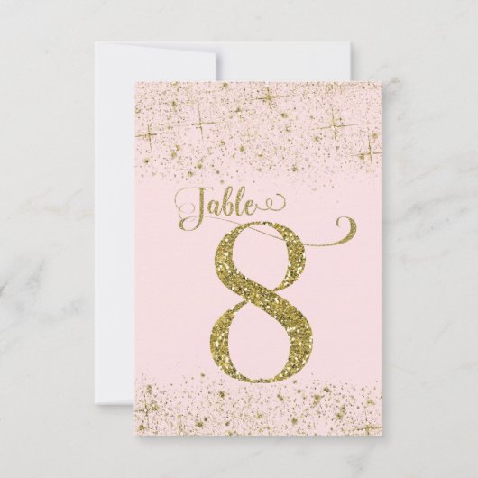 Blush Pink Gold Glitter Table Numbers Number 8 Kaart (Achterkant)