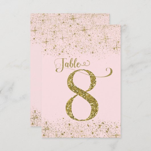 Blush Pink Gold Glitter Table Numbers Number 8 Kaart (Voorkant / Achterkant)