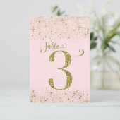 Blush Pink Gold Glitter Tafelnummers Nummer 3 (Staand voorkant)