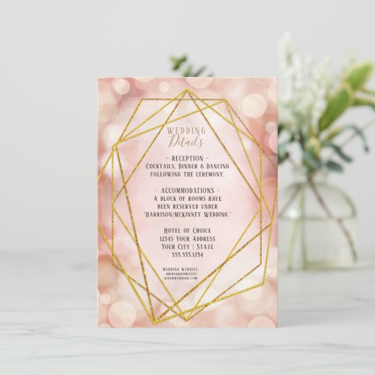 Blush Pink Gold Glitter Twinkle Licht - Gegevens Kaart (Staand voorkant)