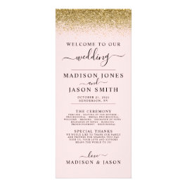 Blush Pink & Gold Glitter Weddenprogramma Reclamekaart