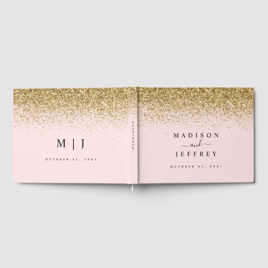 Blush Pink & Gold Glitter Weddenschap Gastenboek (Volledig)