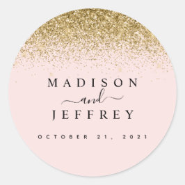 Blush Pink & Gold Glitter Weddenschap Ronde Sticker