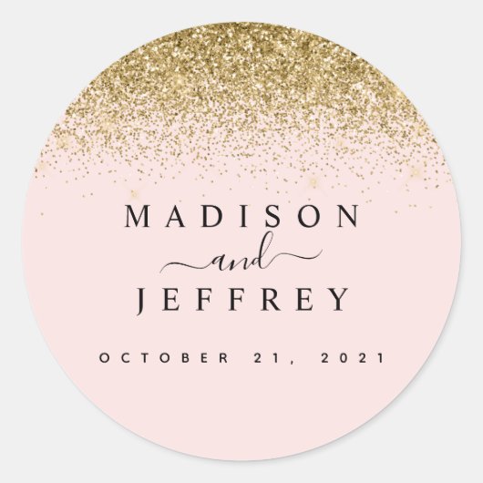 Blush Pink & Gold Glitter Weddenschap Ronde Sticker (Voorkant)