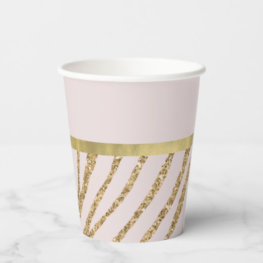 Blush Pink Gold Glitter Zebra Papieren Bekers (Achterkant)