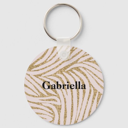 Blush Pink Gold Glitter Zebra Sleutelhanger (Voorkant)