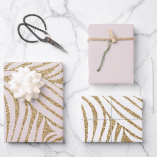 Blush Pink Gold Glitter Zebra Verjaardag Inpakpapier Vel