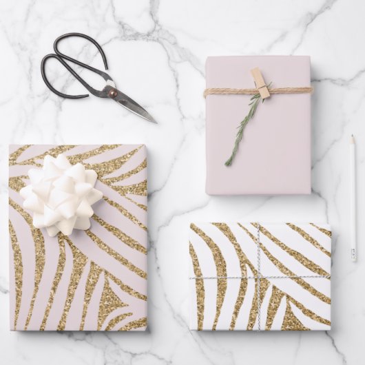 Blush Pink Gold Glitter Zebra Verjaardag Inpakpapier Vel (Voorkant)