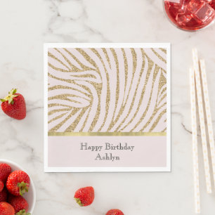 Blush Pink Gold Glitter Zebra Verjaardag Servet