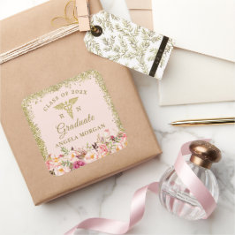 Blush Pink Gold Glitters Afstuderen herkenbaar bor Vierkante Sticker