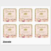 Blush Pink Gold Glitters Floral Afstuderen Favor Vierkante Sticker (Vel)