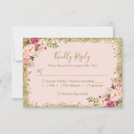 Blush Pink Gold Glitters Floral RSVP Antwoord