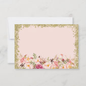 Blush Pink Gold Glitters Floral RSVP Antwoord (Achterkant)