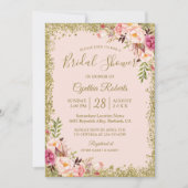 Blush Pink Gold Glitters Floral Vrijgezellenfeest Kaart (Voorkant)