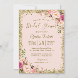 Blush Pink Gold Glitters Floral Vrijgezellenfeest Kaart