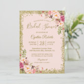 Blush Pink Gold Glitters Floral Vrijgezellenfeest Kaart (Staand voorkant)