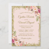 Blush Pink Gold Glitters Floral Weddenschap Kaart (Voorkant)