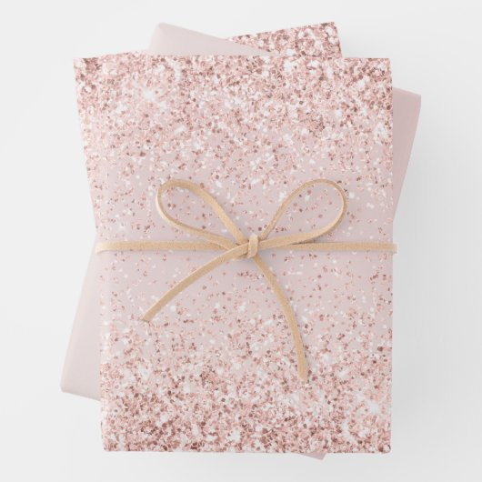 Blush Pink Gold Glitz Glitter Sparkle Inpakpapier Vel (In situ)